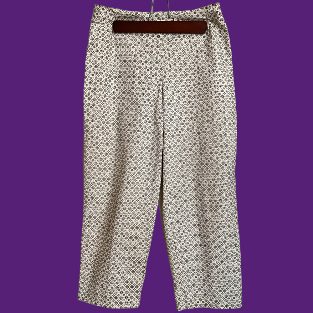 New York & Company Cream Patterned Women's Cotton Blend Pants with Side Zipper